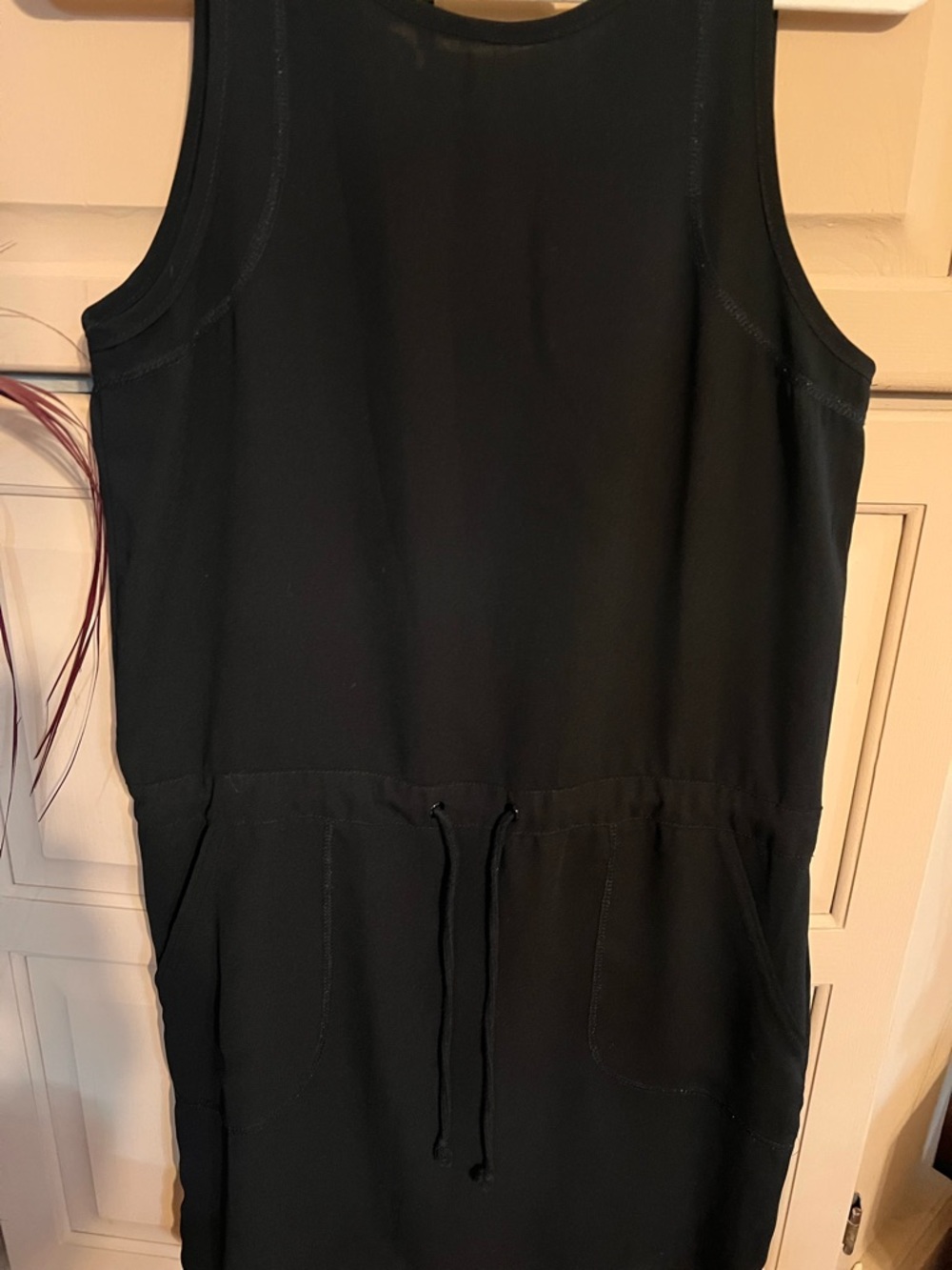 Sociology Black Zippered pocket dress with drawstring. Large, fits like medium